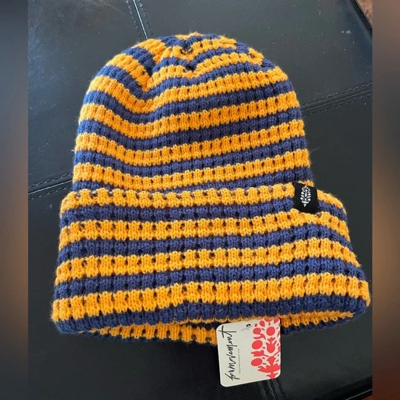 Free People/ FP Movement Stripe It Up Cool   Varsity Orange Beanie - Picture 2 of 5